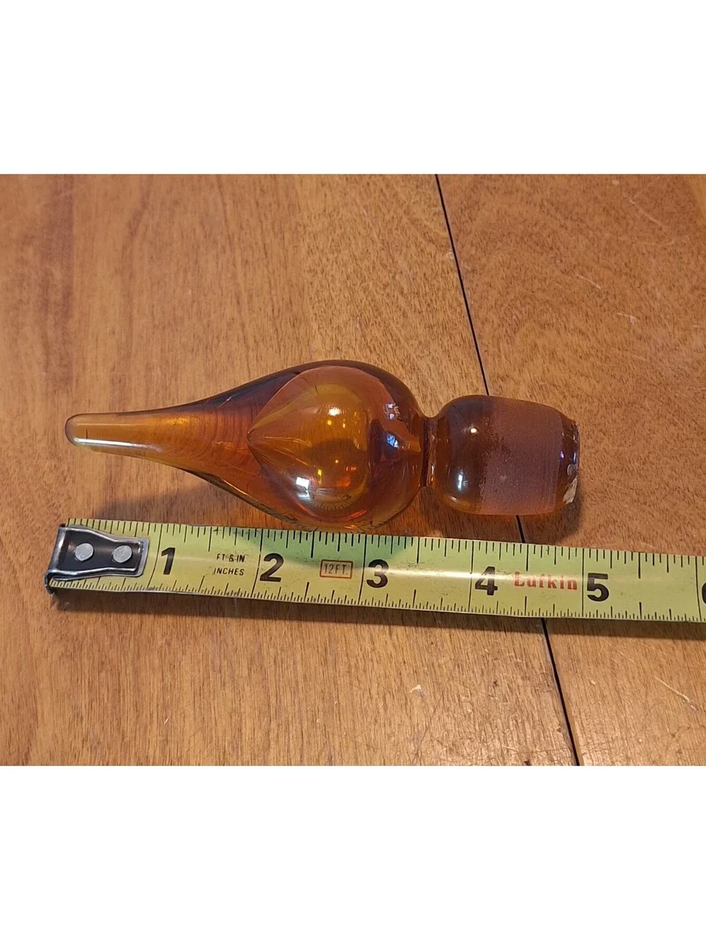 Vintage Amber Art Glass Handcrafted Decanter Ruffled Rim 9.5